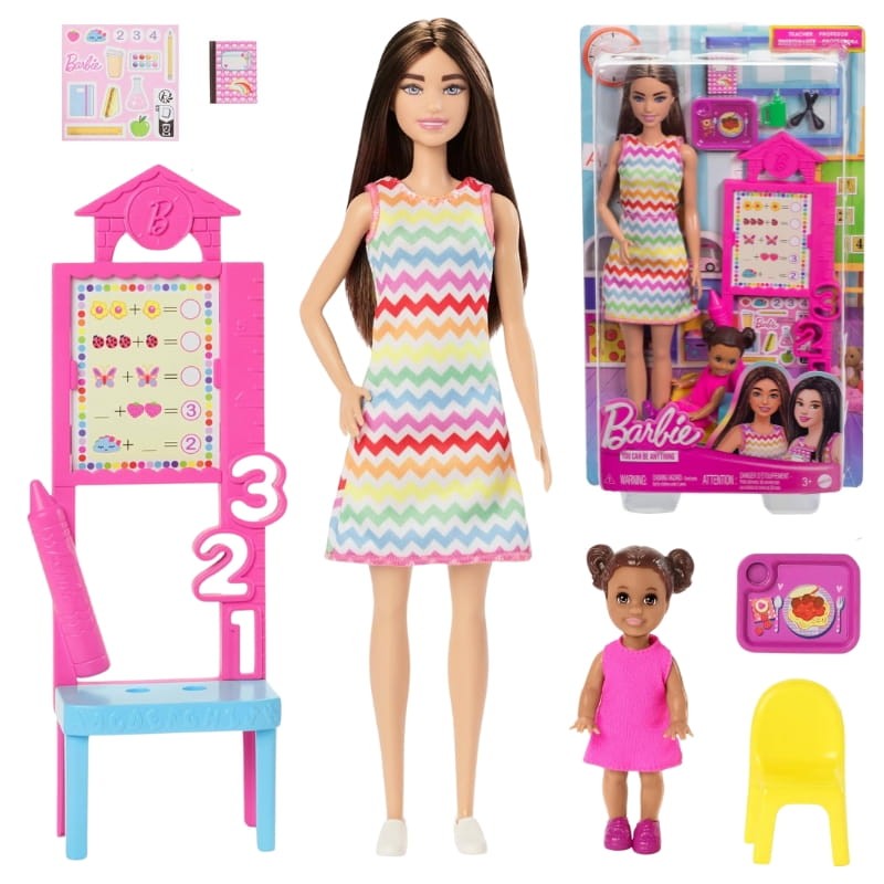 Barbie Kariera Zestaw Lalka Nauczycielka + Akcesoria Uczennica 3+