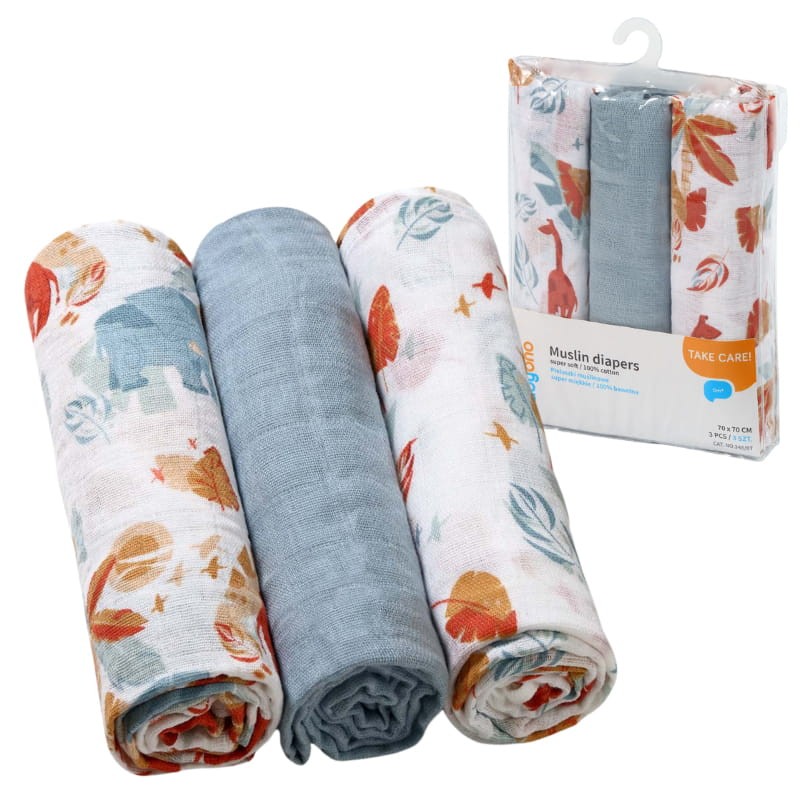 Babyono Pieluszki Muślinowe Super Miękkie Bawełniane 3 szt. 3-Pak