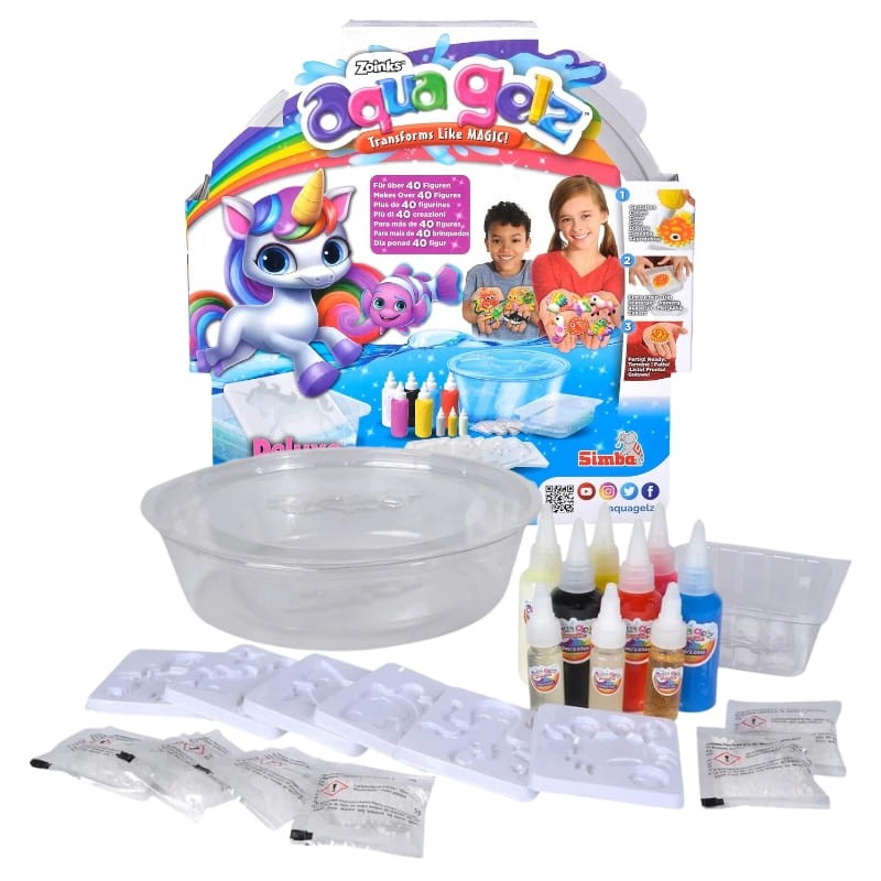 Aqua Gelz – Wielki Zestaw Deluxe z Kolorowymi, Świecącymi i Brokatowymi Żelami 8+