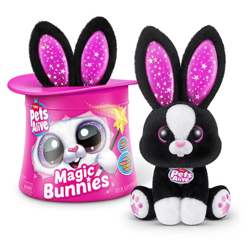 Zuru Pets Alive Magic Bunny Interaktywny Magiczny Królik Maskotka W Kapeluszu + Różdżka Czarny