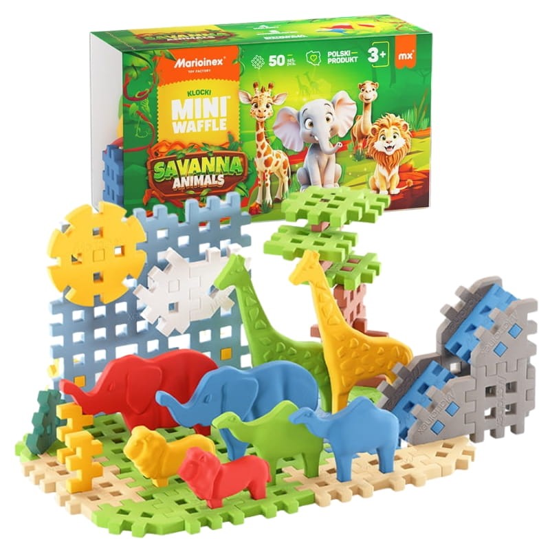 Marioinex Klocki Mini Waffle Zwierzęta Sawanny 50 Elementów Konstrukcyjne 3+