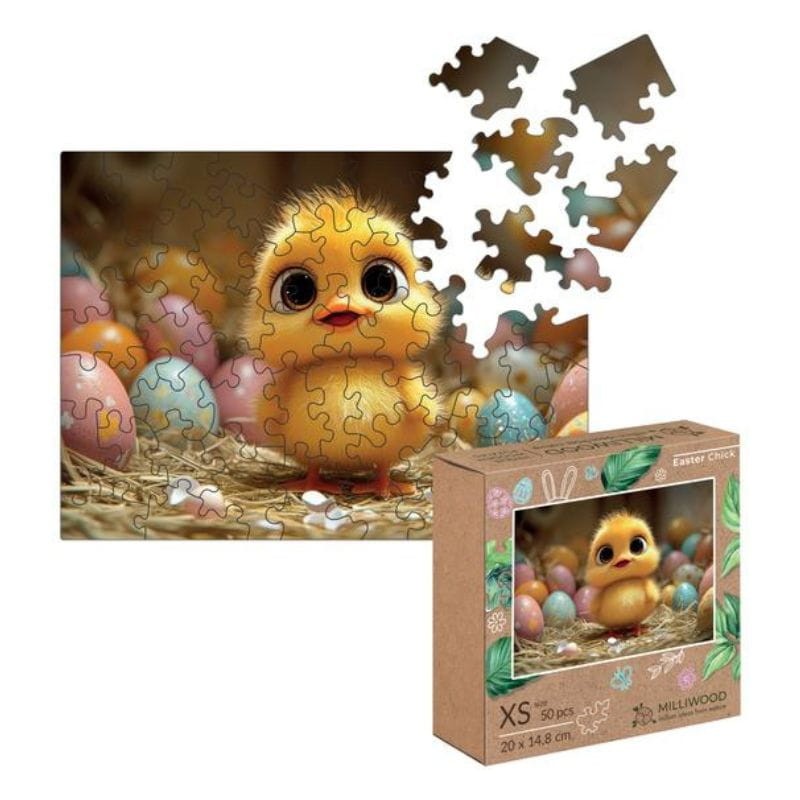 Milliwood Drewniane Puzzle Wielkanocny Kurczaczek Układanka Na Wielkanoc 50 el. Nieregularne Kształty