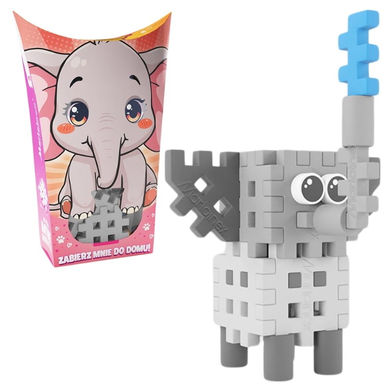 Marioinex Klocki Mini Waffle Małe Zwierzęta Konstrukcyjne Kieszonkowe Pocket Pets Słoń 25 El. 3+