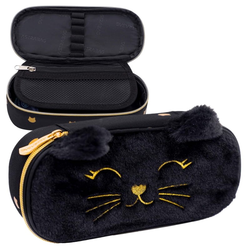 Astra Piórnik Szkolny Saszetka Etui Na Przybory Szkolne Miękka Puszysta Fluffy Kitty Black