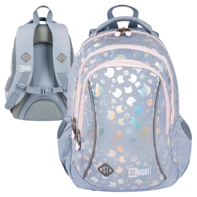 St. Right Plecak Szkolny Trzykomorowy Silver Cats 20l