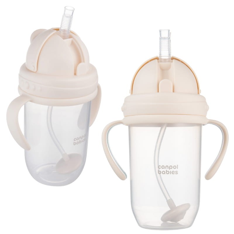 Canpol Babies Kubek Niekapek Kubeczek Z Rurką I Odważnikiem Kremowy 270ml 6m+