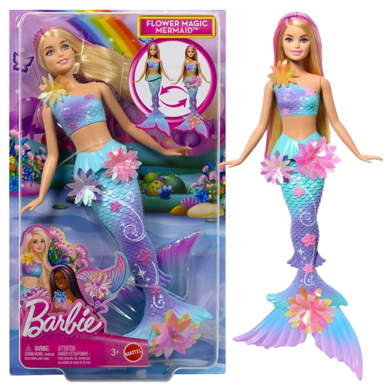 Barbie Lalka Lalka Magiczna Syrenka Kwiatowa Zestaw Magiczne Kwiaty 3+