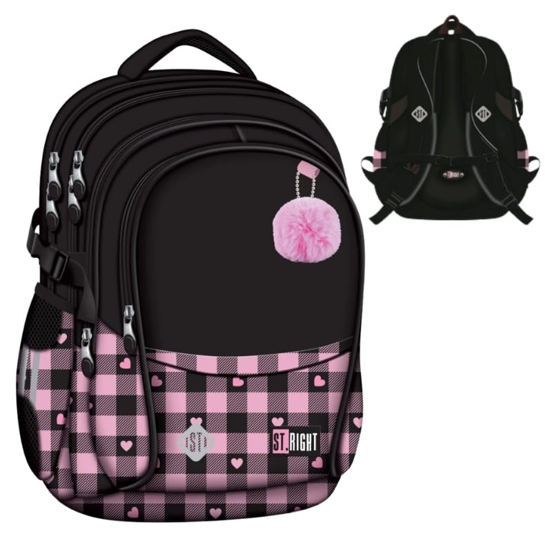 St. Right Plecak Szkolny Młodzieżowy Duży Czterokomorowy Pink Checkered