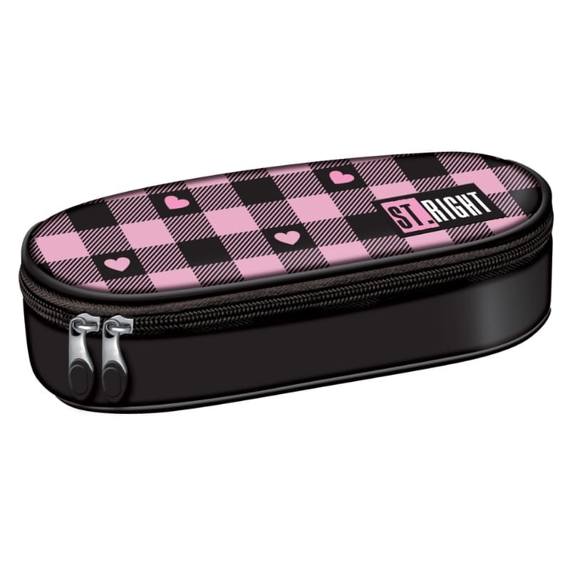 St. Right Piórnik Szkolny Saszetka Usztywniona Z Wewnętrzną Klapką Etui Na Przybory Szkolne Pink Checkered