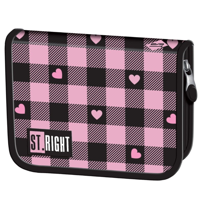 St. Right Piórnik Szkolny Dwuklapkowy Etui Na Przybory Szkolne Pink Checkered
