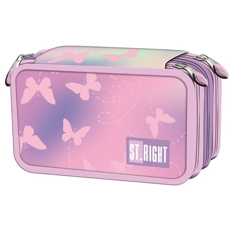 St. Right Piórnik Potrójny Szkolny Z Wyposażeniem Szkolnym Pink Butterflies