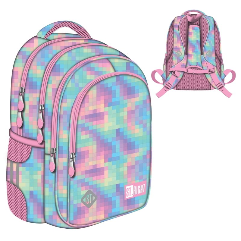 St. Right Plecak Szkolny Młodzieżowy Duży Czterokomorowy Pastel Pixels