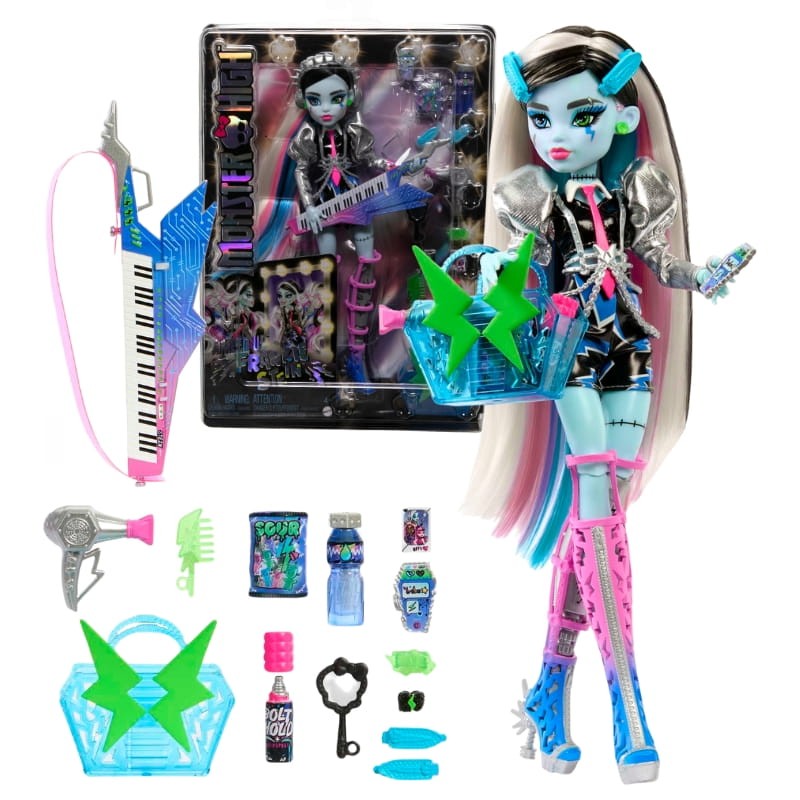 Monster High Frankie Stein Lalka Modowa Elektryzujący Styl Gwiazda Rocka Akcesoria