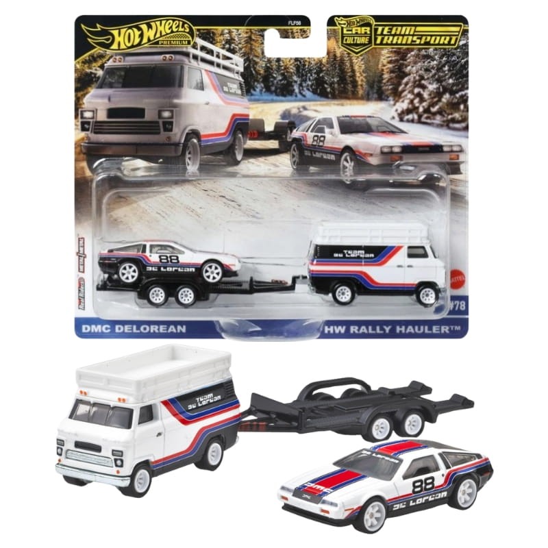 Hot Wheels Premium Car Culture Transport Zestaw 2 Pojazdów Autka Samochodziki DMC Delorean & HW Rally Hauler #78