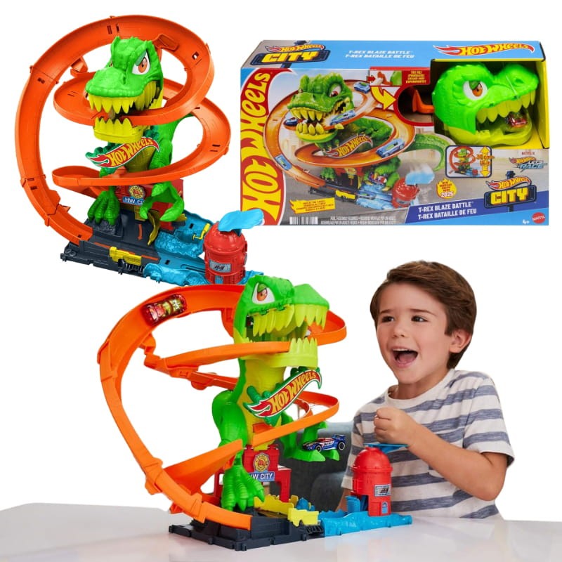Hot Wheels City Zakręcony Tor Remiza T-Rexa Zestaw Z Samochodzikiem 4+