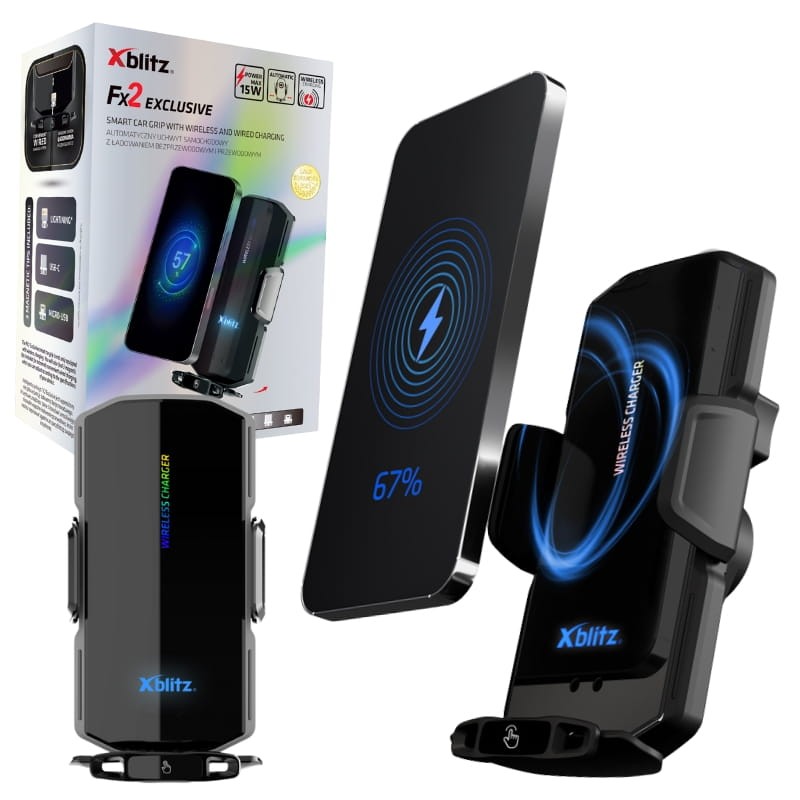 Xblitz Automatyczny Uchwyt Samochodowy Z Ładowaniem Bezprzewodowym I Przewodowym FX2 Exclusive