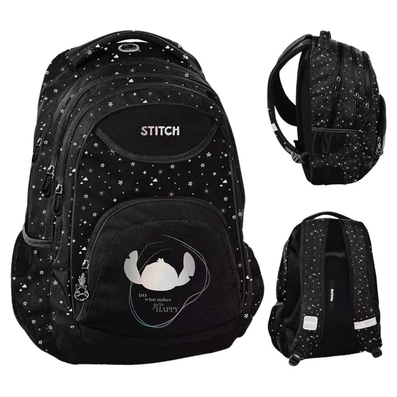 Paso Plecak Szkolny Młodzieżowy Trzykomorowy Makes you happy Stitch Kieszenią BeUniq