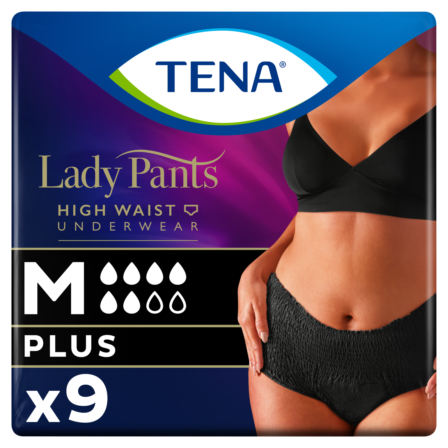 Tena Lady Pants Noir, majtki chłonne, rozmiar M, 75-105 cm, Plus, 9 sztuk