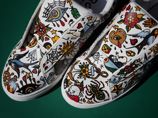 Ręcznie malowane trampki r.36 OLD SCHOOL TATTOO
