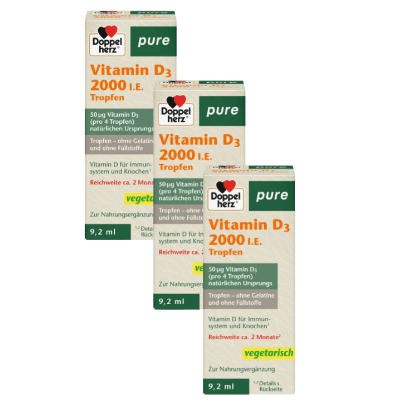 3x Doppelherz® pure Witamina D3 2000, 3x 9,2 ml ZESTAW