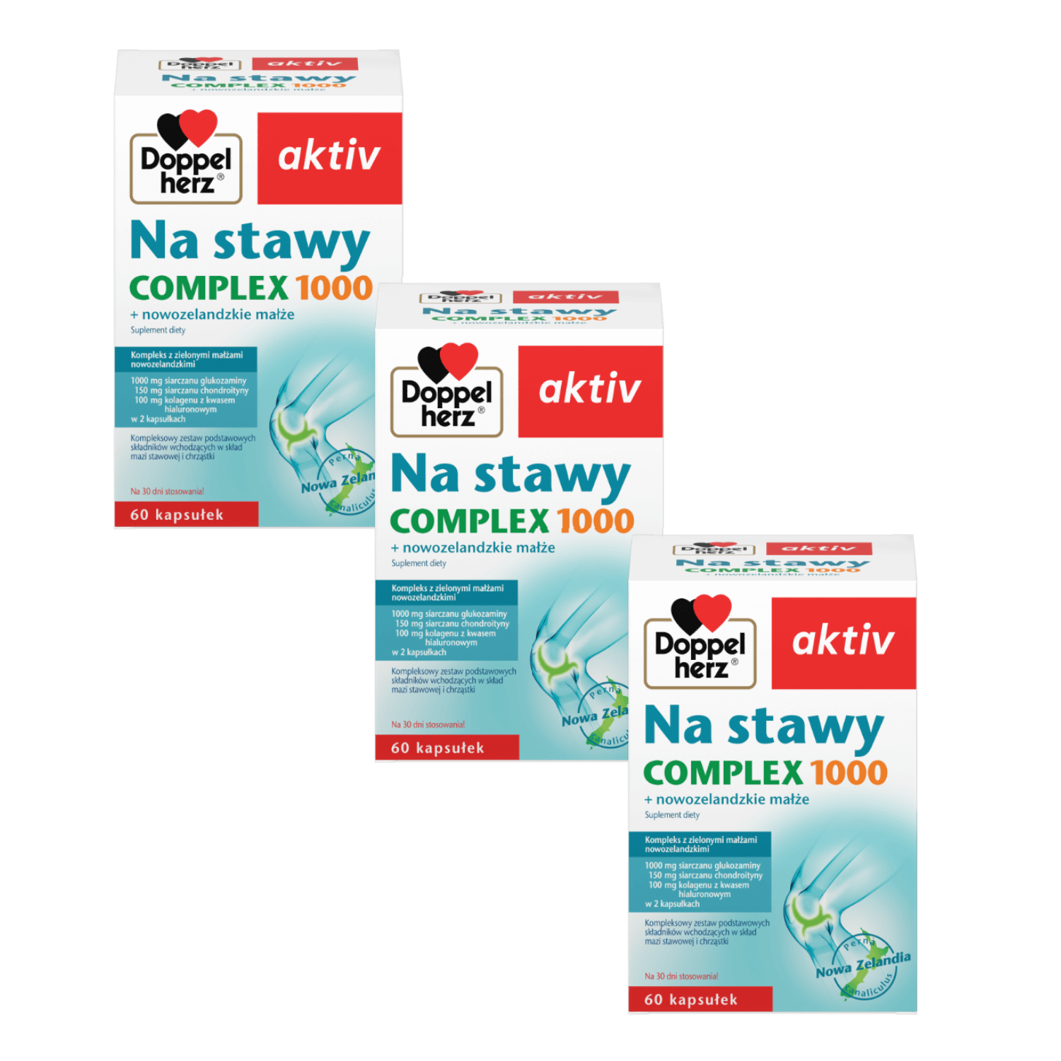 3x Doppelherz® aktiv Na stawy COMPLEX 1000 + nowozelandzkie małże, 3x 60 kapsułek ZESTAW