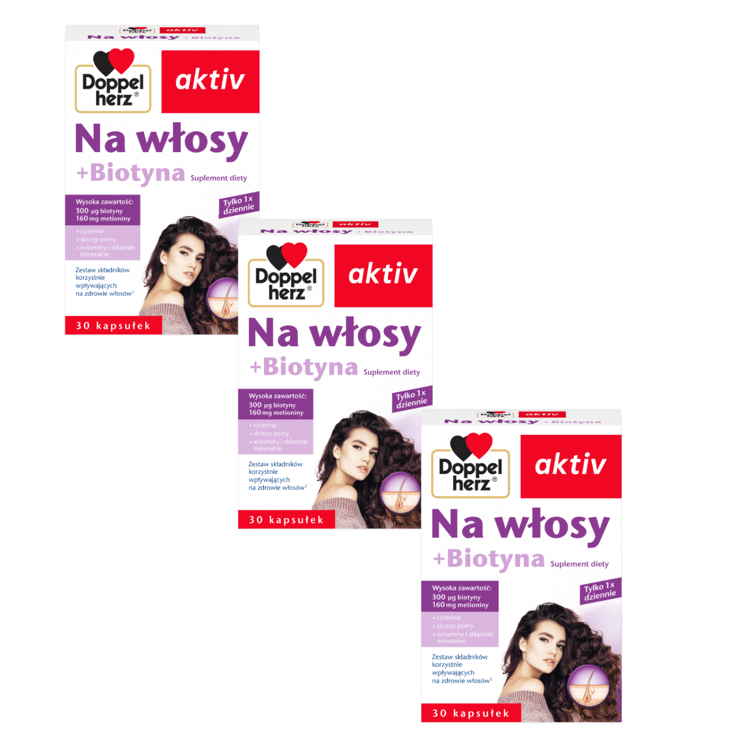 3x Doppelherz® aktiv Na włosy + Biotyna, 3x30 kapsułek ZESTAW