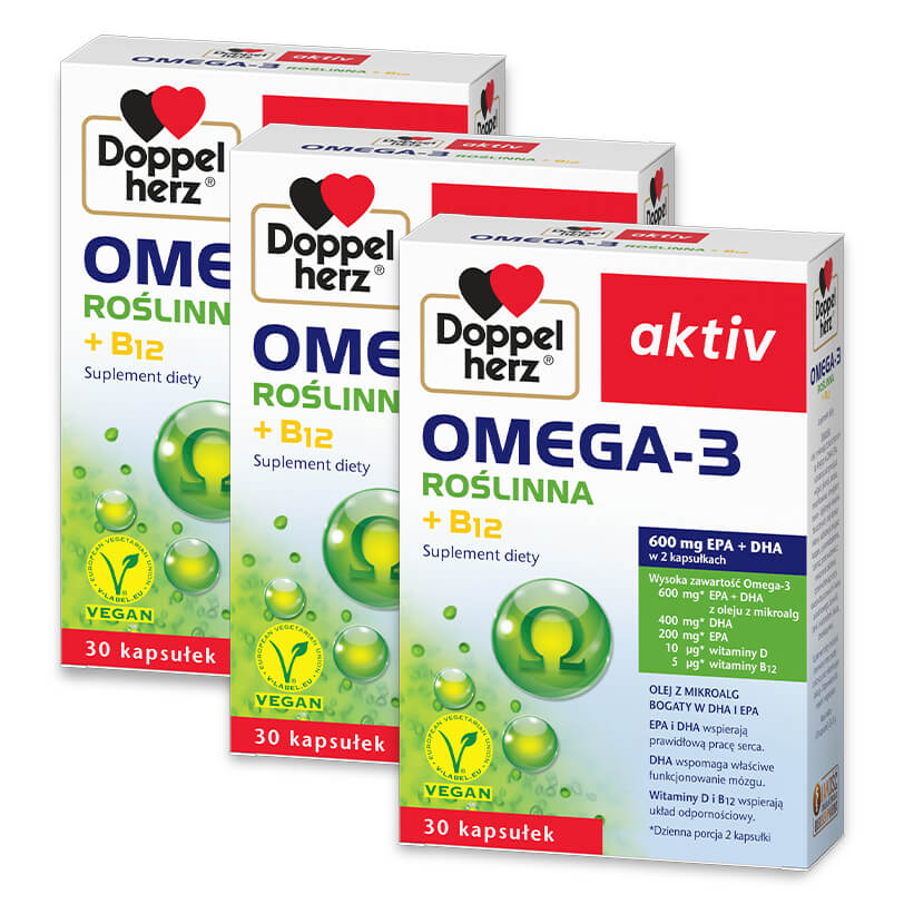 3x Doppelherz® aktiv Omega-3 Roślinna, 3x30 kapsułek ZESTAW
