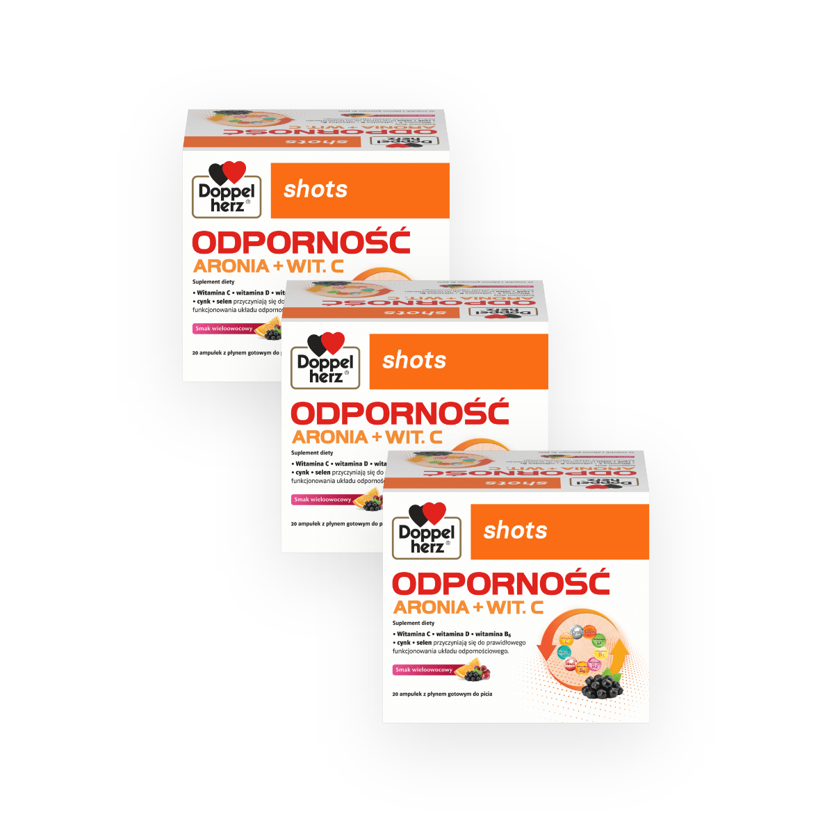 3x Doppelherz® shots ODPORNOŚĆ Aronia + wit. C, 3x20 ampułek ZESTAW
