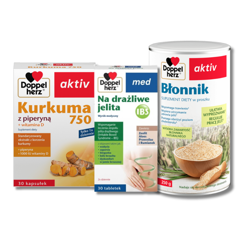 Doppelherz® aktiv Błonnik + Doppelherz® aktiv Kurkuma + Doppelherz® med na Drażliwe jelita ZESTAW