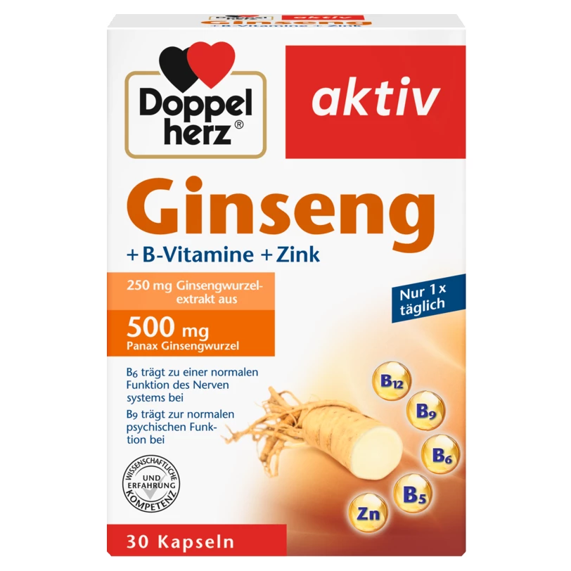 Doppelherz® aktiv Żeń-szeń z witaminami z grupy B i cynkiem, 30 kapsułek