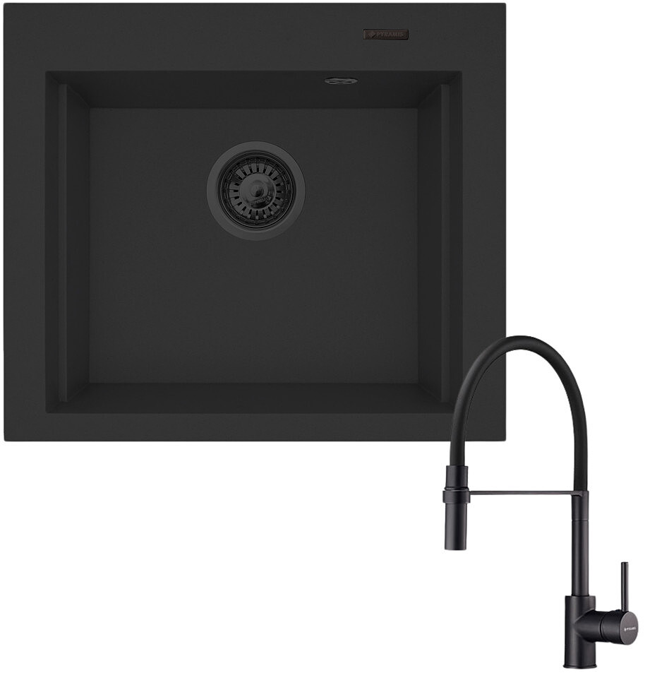 Zestaw Pyramis Zlewozmywak granitowy Siros 57x51,5 1Black Edition + Bateria Serina