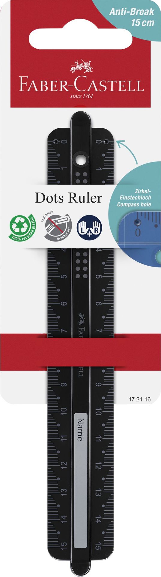 Linijka Dots czarna 15cm