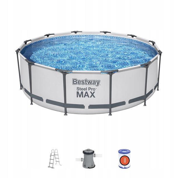Bestway Basen Ogrodowy Stelażowy Okrągły Z Pompą Drabinką 366x100cm Trwały