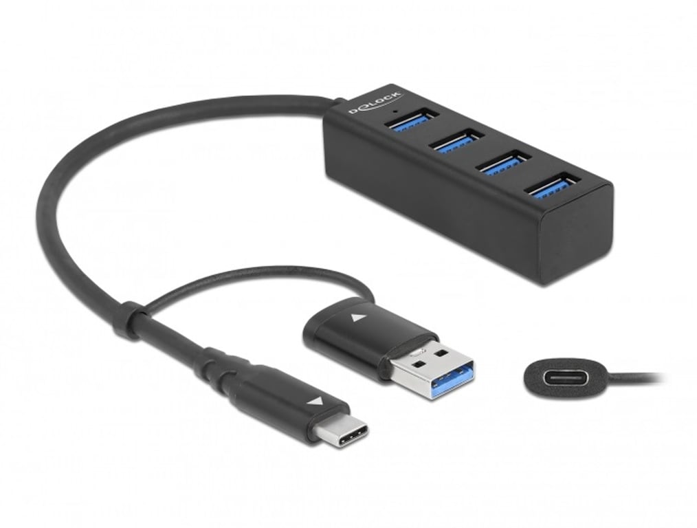 DeLOCK 63828 huby i koncentratory USB 3.2 Gen 1 (3.1 Gen 1) Type-A + Type-C 5000 Mbit/s Czarny