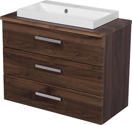 Szafka łazienkowa wisząca z umywalką nablatową 80 cm 39/3 Fokus kolor orzech