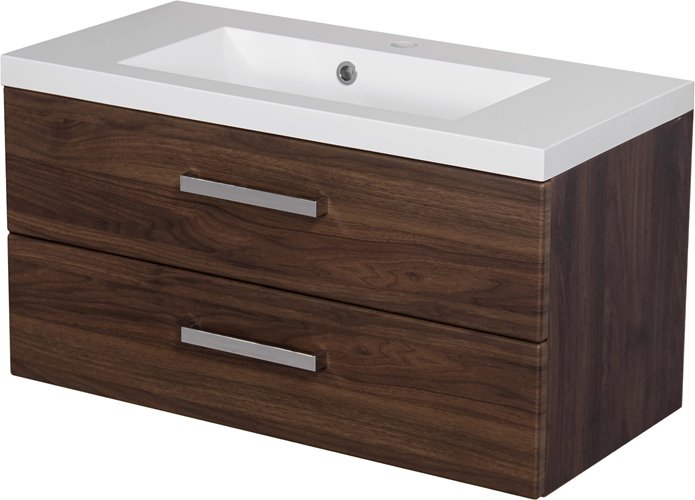 Szafka łazienkowa wisząca z umywalką 80 cm 39/2 Fokus kolor orzech