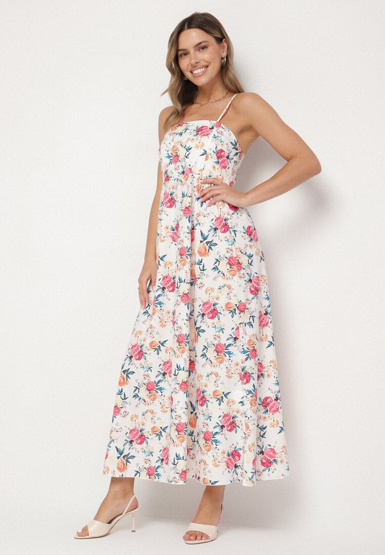 Różowa Sukienka z Wiskozą o Rozkloszowanym Kroju w Kwiaty Nalorene