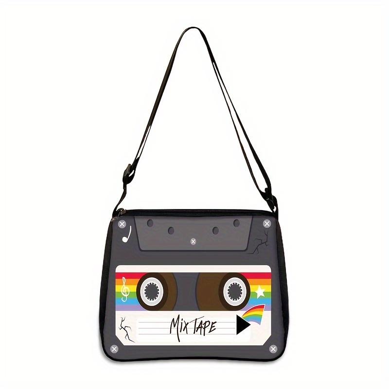 TEMU Damska Torba na Ramię w Stylu Vintage z Kasetą - Retro Nostalgiczna Torebka na Ramię w Stylu Lat 80. . z Zamknięciem na Zamek Błyskawiczny,