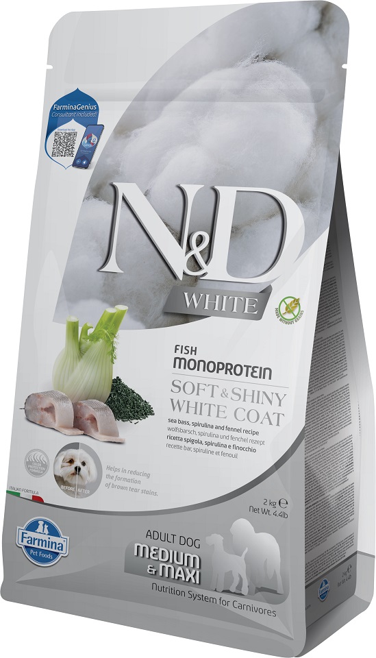FARMINA N&D White Dog Adult Medium Maxi Sea Bass, Spirulina, Fennel 2 kg