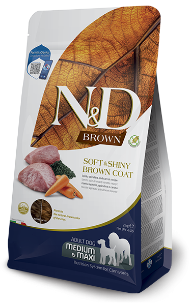 FARMINA N&D Brown Dog Adult Medium Maxi Lamb, Spirulina, Carrot 2 kg