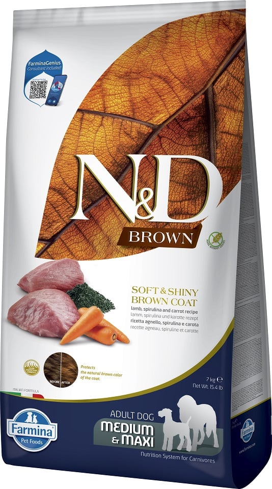 FARMINA N&D Brown Dog Adult Medium Maxi Lamb, Spirulina, Carrot 7 kg