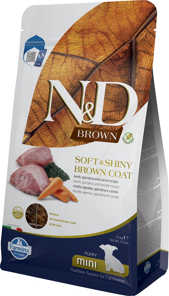 FARMINA N&D Brown Dog Puppy Mini Lamb, Spirulina, Carrot 1,5 kg