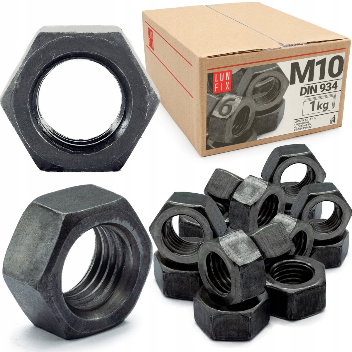 Nakrętka sześciokątna M10 6-kątna metryczna DIN 934 czarna kl. 6 1kg