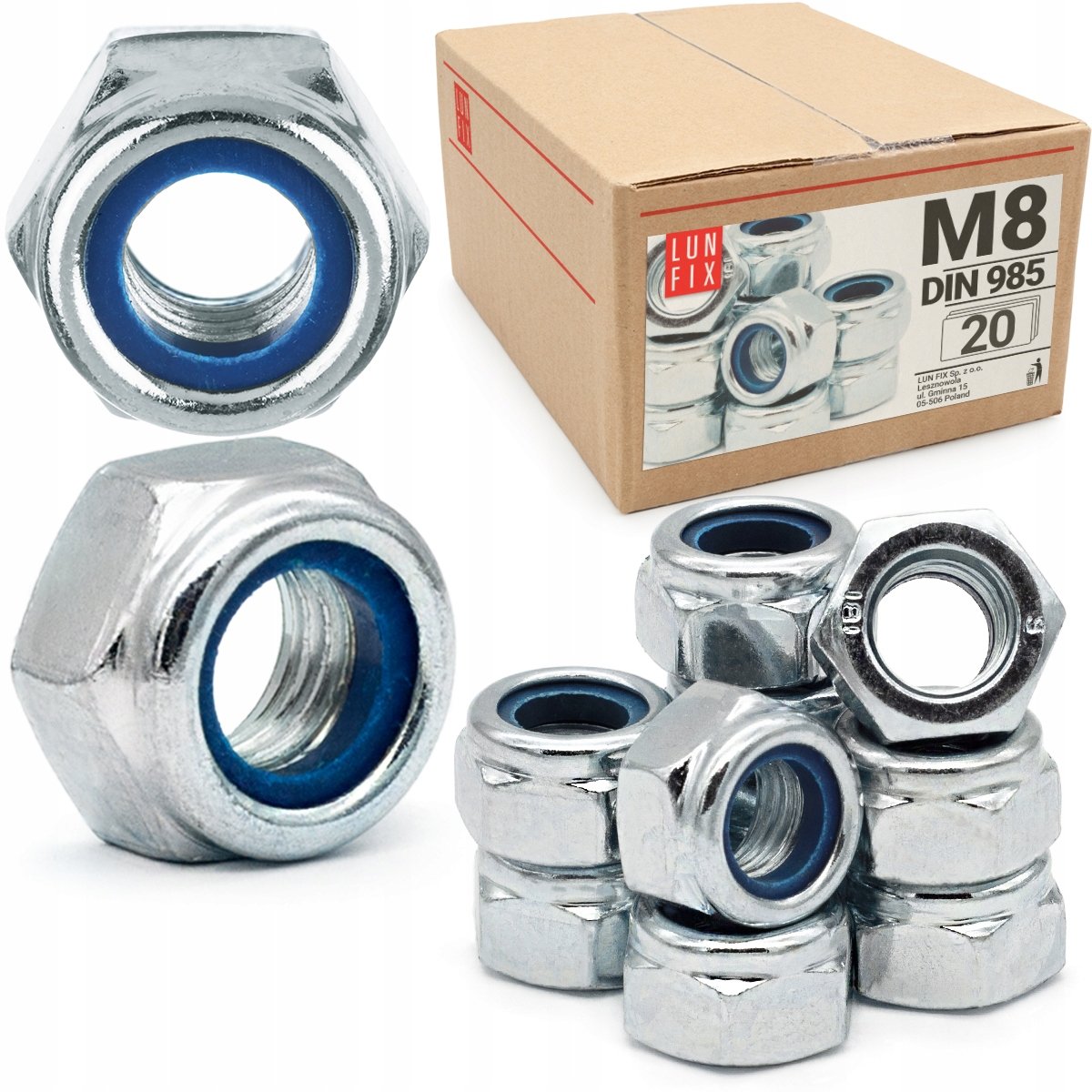 Nakrętka samokontrująca M8 samohamowana z wkładką ocynk DIN 985 20szt.