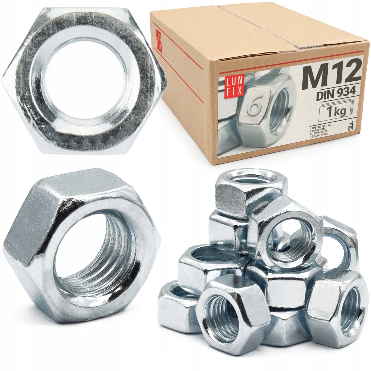 Nakrętka sześciokątna M12 6-kątna metryczna DIN 934 ocynk kl. 6 1kg