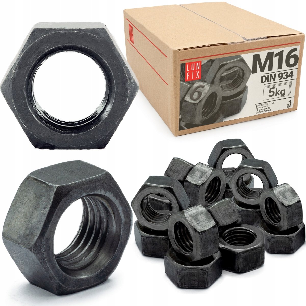 Nakrętka sześciokątna M16 6-kątna metryczna DIN 934 czarna kl. 6 5kg
