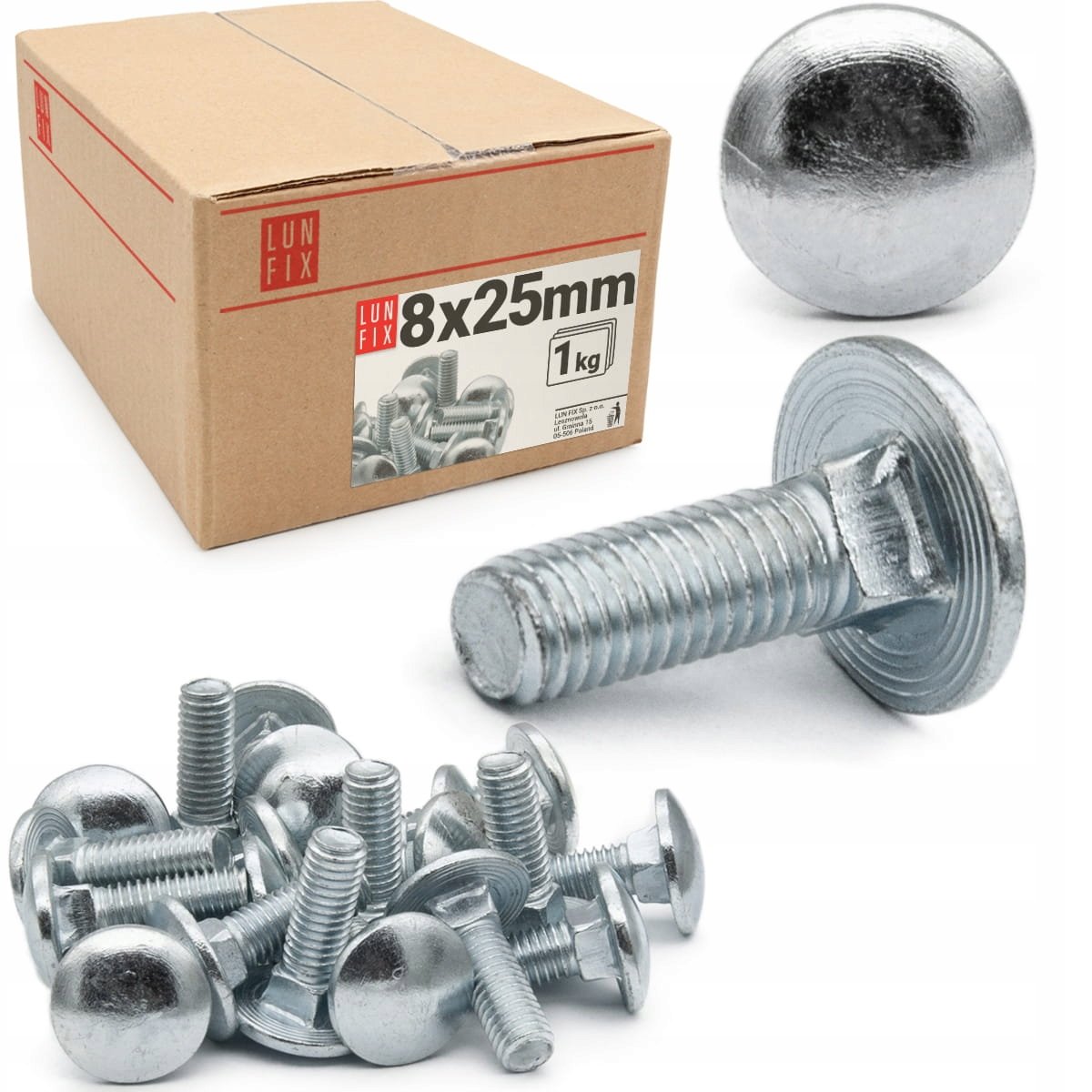 ŚRUBA ZAMKOWA M8 25mm DIN603 OCYNKOWANE 1kg ok.48szt