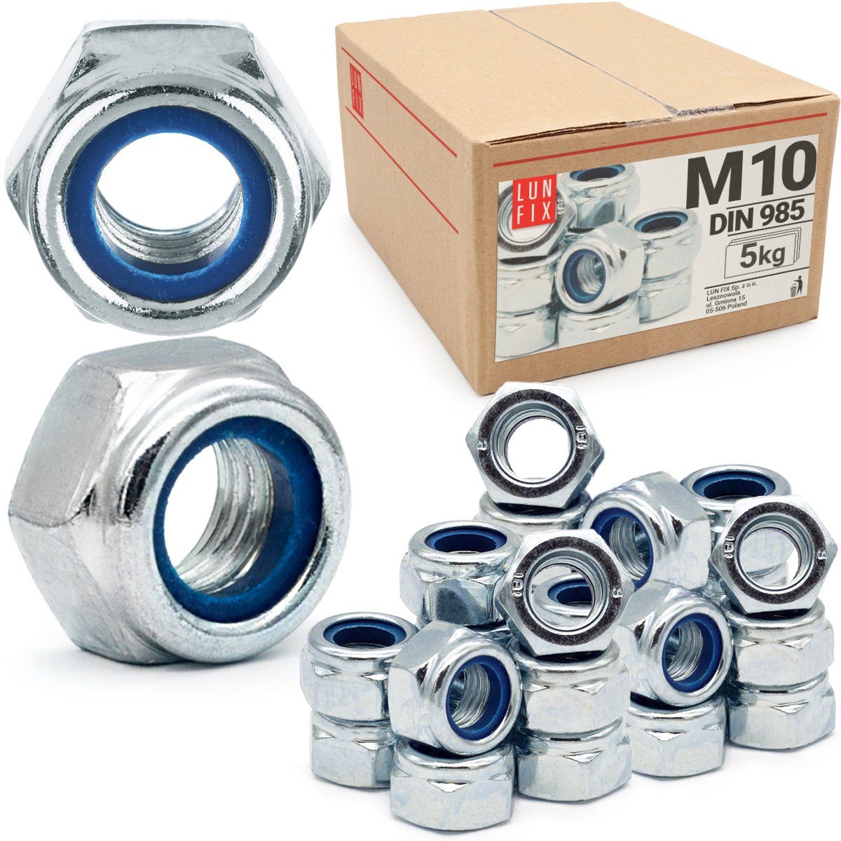 Nakrętka samokontrująca M10 samohamowana z wkładką ocynk DIN 985 5kg