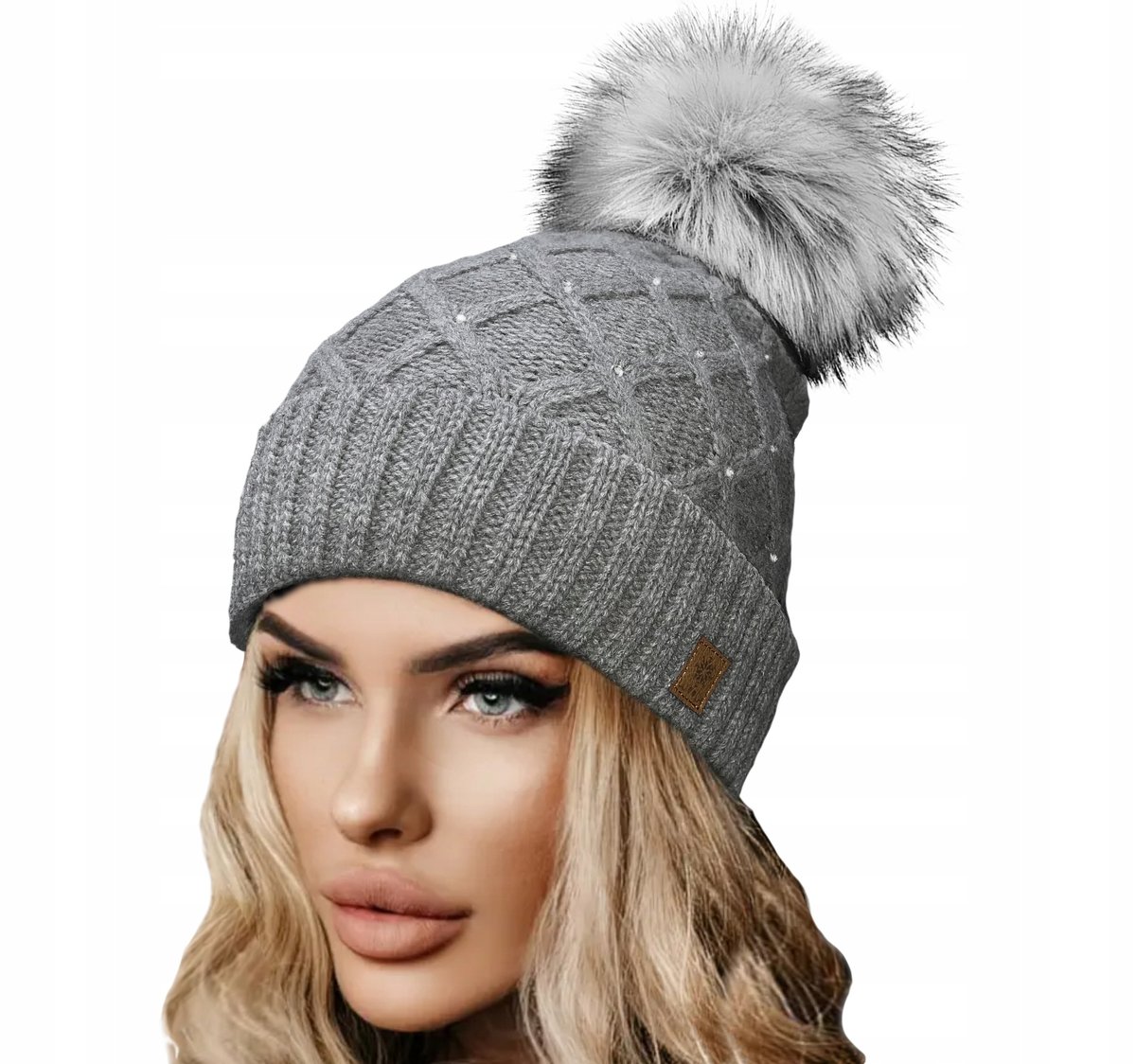 Zimowa CZAPKA CIEPŁA pompon i polar Woolk Crystal