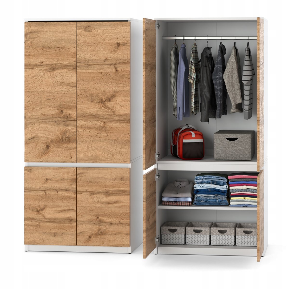 Szafa BIALA WOTAN 80cm 4 drzwi Modułowa Garderoba na ubrania Sypialnia